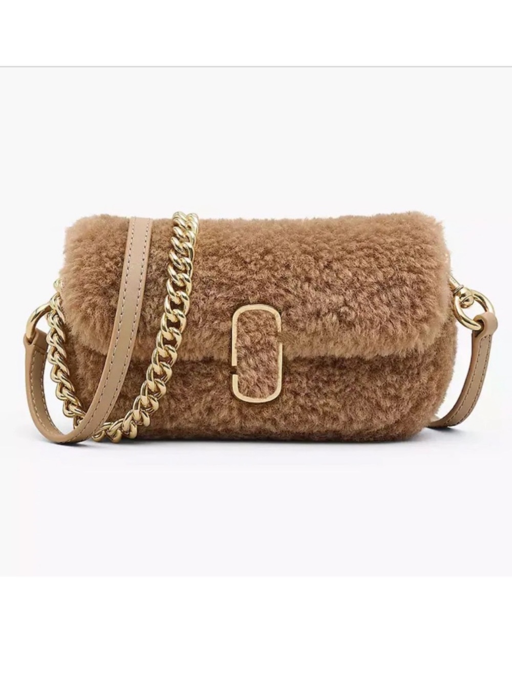 NWT MARC JACOBS The Teddy Shoulder Bag J Marc Mini Clutch Camel Brown Fur